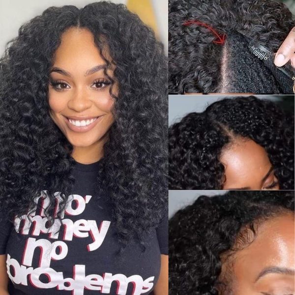 unice curly v part wig human hair no leave out 180% density upgrade u part wigs with clips glueless wig human hair for women beginner friendly no lace no glue no sew in