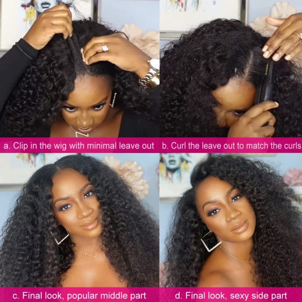 unice curly v part wig human hair no leave out 180% density upgrade u part wigs with clips glueless wig human hair for women beginner friendly no lace no glue no sew in