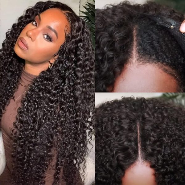 unice curly v part wig human hair no leave out 180% density upgrade u part wigs with clips glueless wig human hair for women beginner friendly no lace no glue no sew in