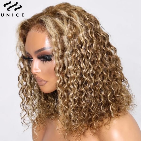 unice honey blonde highlight bye bye knots bob wigs human hair invisible knots 7x5 pre cut lace front wigs human hair put on and go glueless wig human hair pre plucked