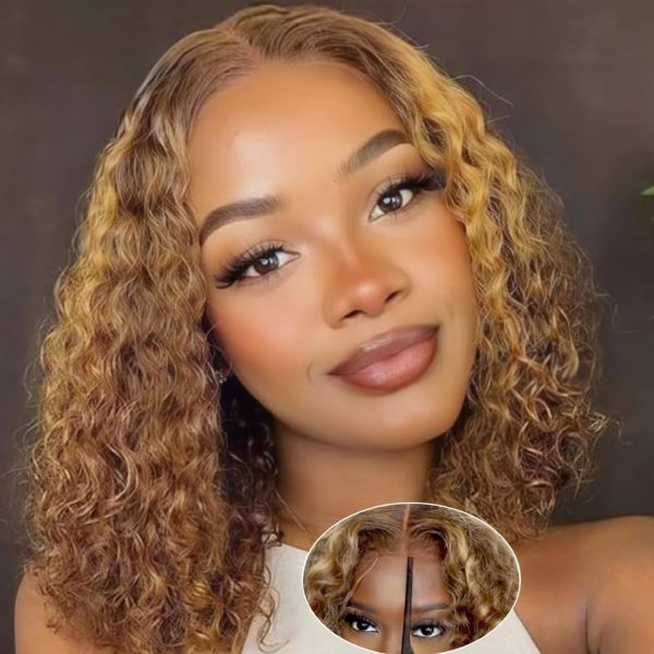 unice honey blonde highlight bye bye knots bob wigs human hair invisible knots 7x5 pre cut lace front wigs human hair put on and go glueless wig human hair pre plucked