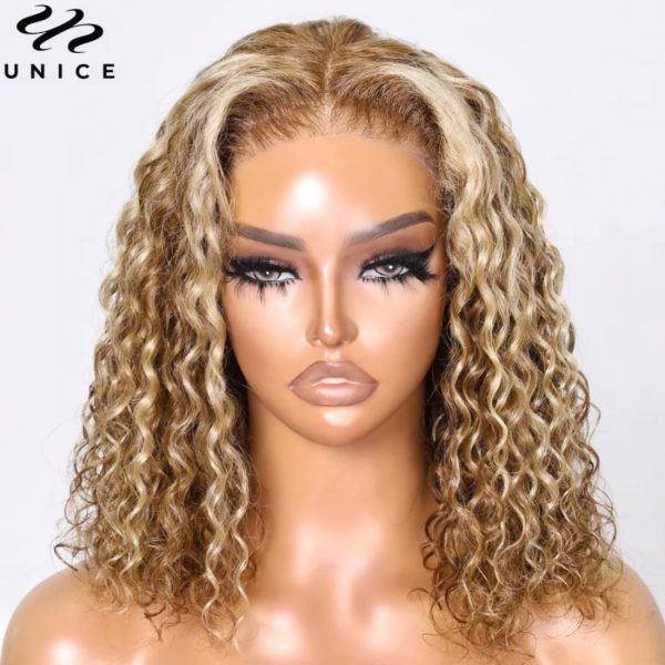 unice honey blonde highlight bye bye knots bob wigs human hair invisible knots 7x5 pre cut lace front wigs human hair put on and go glueless wig human hair pre plucked