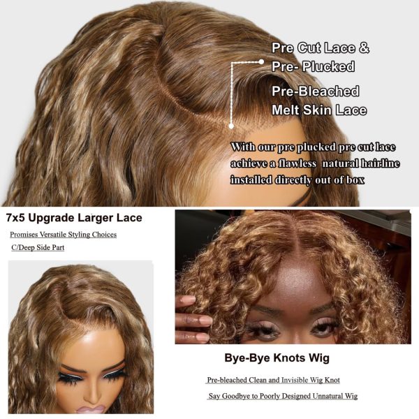 unice honey blonde highlight bye bye knots bob wigs human hair invisible knots 7x5 pre cut lace front wigs human hair put on and go glueless wig human hair pre plucked