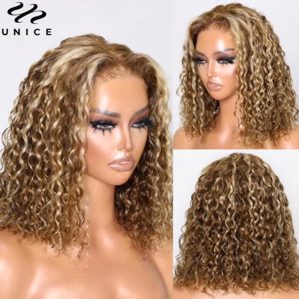 unice honey blonde highlight bye bye knots bob wigs human hair invisible knots 7x5 pre cut lace front wigs human hair put on and go glueless wig human hair pre plucked