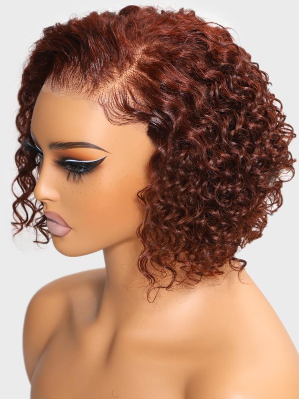 unice short curly beyond basics bob wig human hair bye bye knots glueless wigs pre plucked pre cut 7x5 hd lace closure ready to go wig reddish brown color