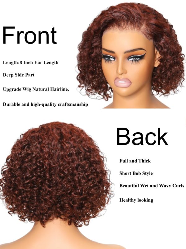 unice short curly beyond basics bob wig human hair bye bye knots glueless wigs pre plucked pre cut 7x5 hd lace closure ready to go wig reddish brown color