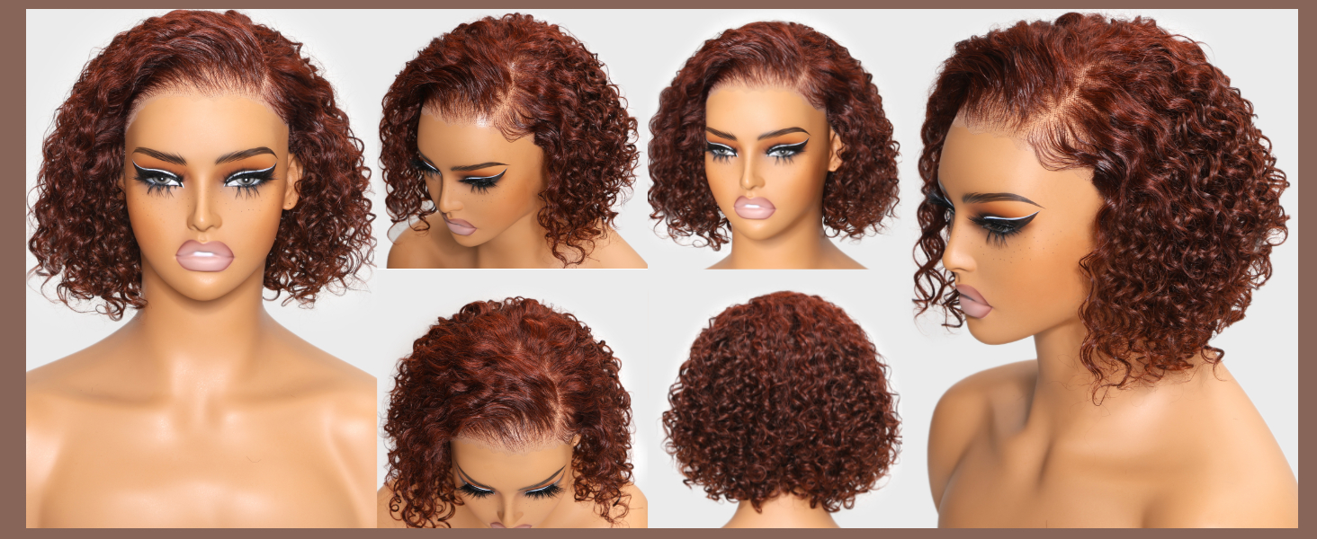 unice short curly beyond basics bob wig human hair bye bye knots glueless wigs pre plucked pre cut 7x5 hd lace closure ready to go wig reddish brown color