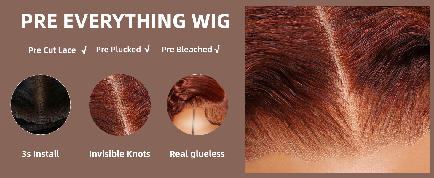 unice short curly beyond basics bob wig human hair bye bye knots glueless wigs pre plucked pre cut 7x5 hd lace closure ready to go wig reddish brown color