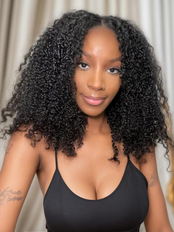 unice v part wig kinky curly upgrade u part wigs human hair for women, no gel no leave out no sew in no lace front glueless wig brazilian virgin hair beginner friendly wig 180% density