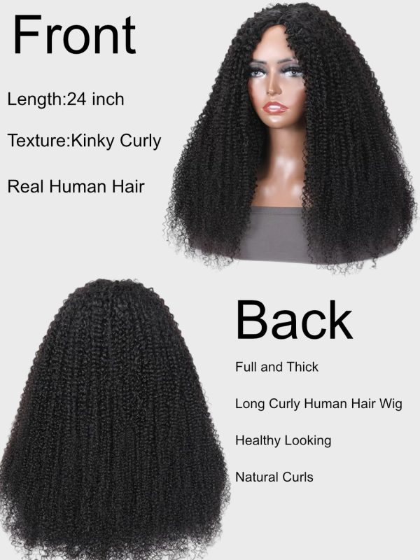 unice v part wig kinky curly upgrade u part wigs human hair for women, no gel no leave out no sew in no lace front glueless wig brazilian virgin hair beginner friendly wig 180% density