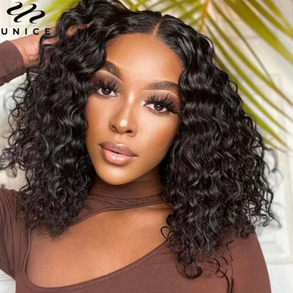 unice water wave short bob wigs human hair 7x5 pre cut lace bye bye knots glueless wigs bleached knots pre plucked hairline put on and go beginner wig for women (15)