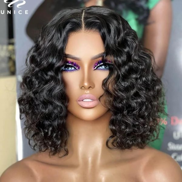 unice water wave short bob wigs human hair 7x5 pre cut lace bye bye knots glueless wigs bleached knots pre plucked hairline put on and go beginner wig for women (16)