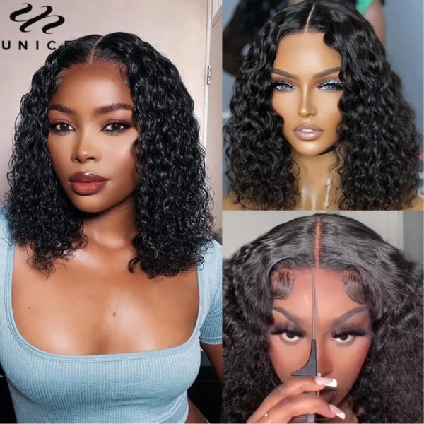 unice water wave short bob wigs human hair 7x5 pre cut lace bye bye knots glueless wigs bleached knots pre plucked hairline put on and go beginner wig for women (19)