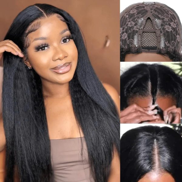 unice yaki straight v part wig human hair small leave out glueless upgrade u part human hair wig for women no lace clip in ready to go wig beginner friendly natural color 150% density