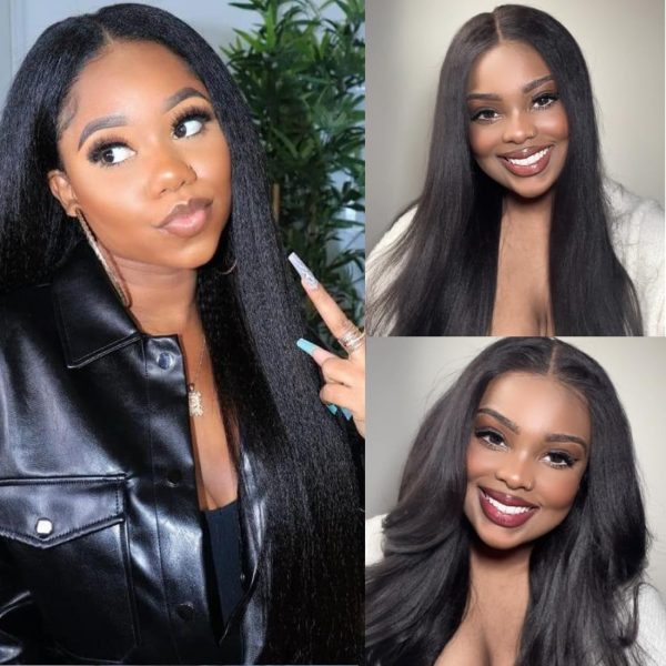 unice yaki straight v part wig human hair small leave out glueless upgrade u part human hair wig for women no lace clip in ready to go wig beginner friendly natural color 150% density