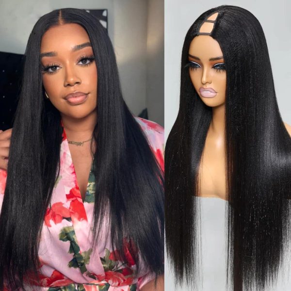 unice yaki straight v part wig human hair small leave out glueless upgrade u part human hair wig for women no lace clip in ready to go wig beginner friendly natural color 150% density